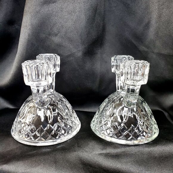 VTG 2 Imperial Glass Diamond Thumbprint Double Candlestick Taper Candle Holders - Picture 9 of 9